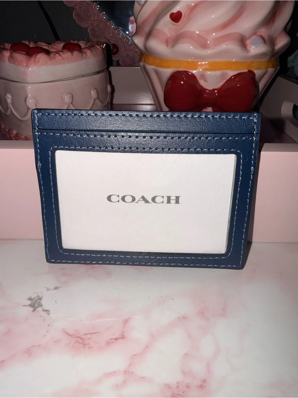Coach Quilted Denim Card Case in Blue with Navy Trim